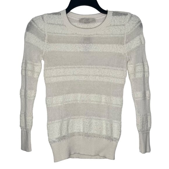 LOFT Womens Sweaters Size XSP Open Knit Sheer Panels Pullover Cotton Blend Ivory - Picture 1 of 5